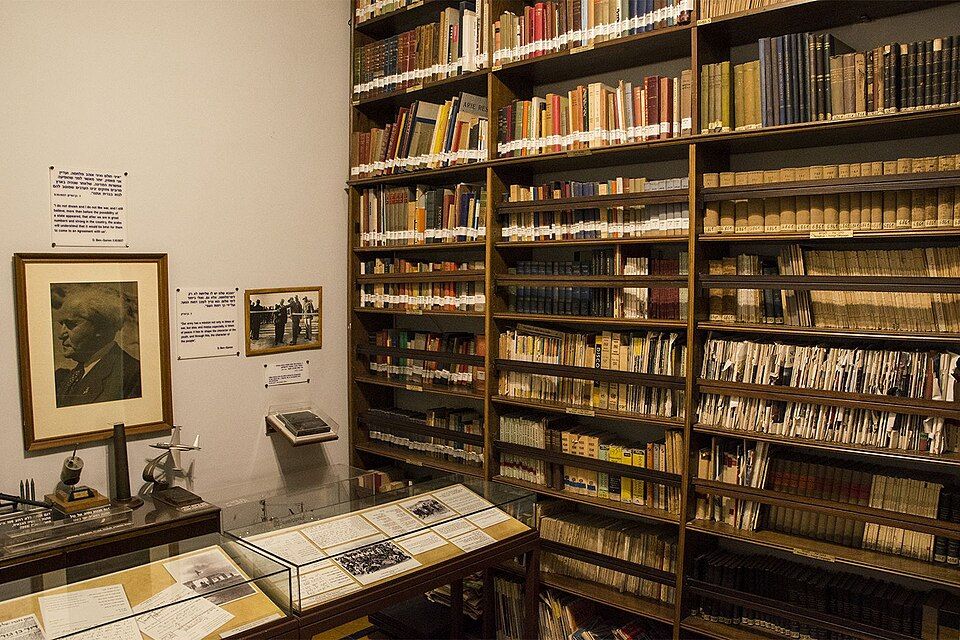 The library at Ben-Gurion House in Tel Aviv with thousands of books