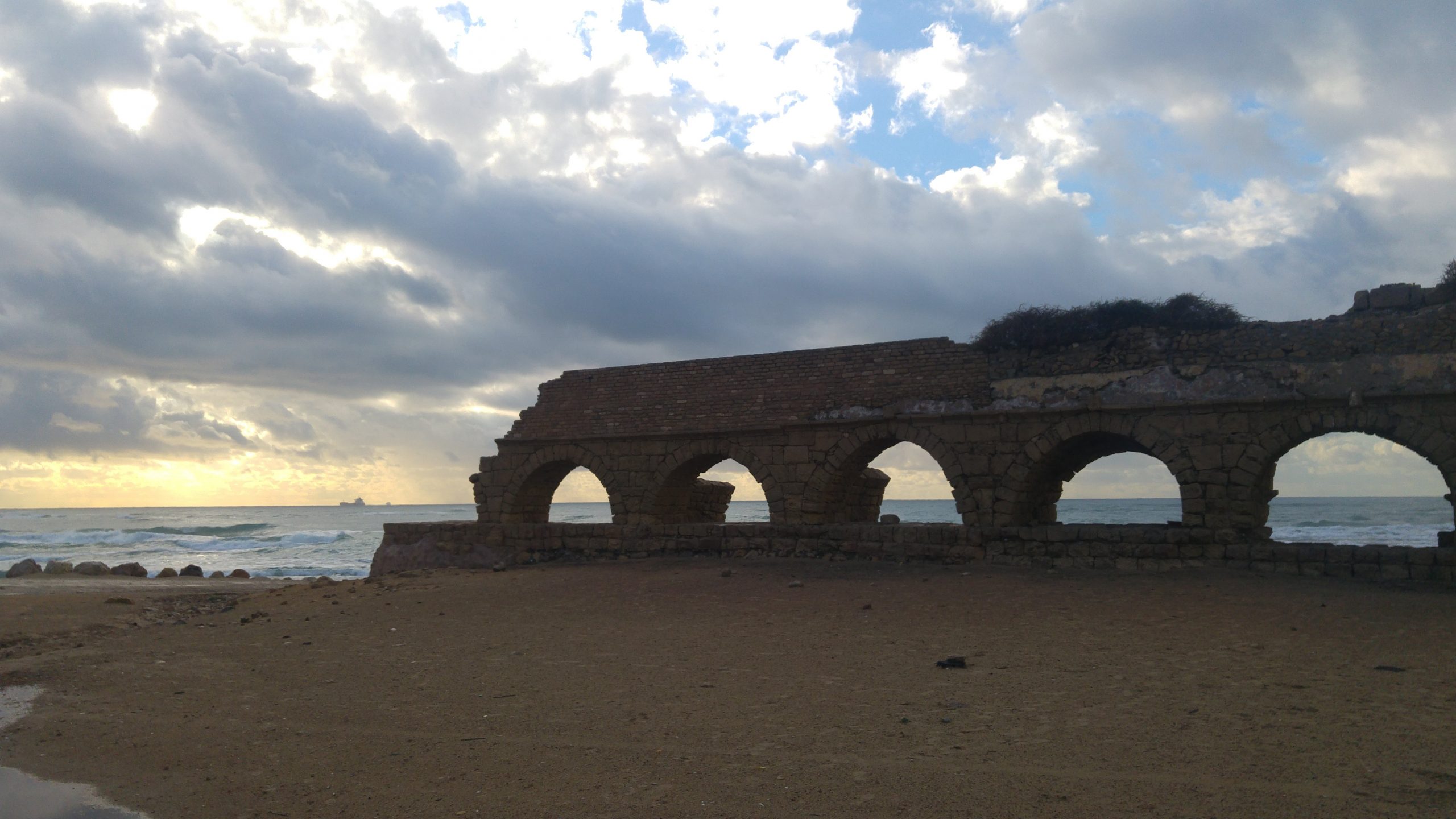 Roman aqueduct at Caesarea beach