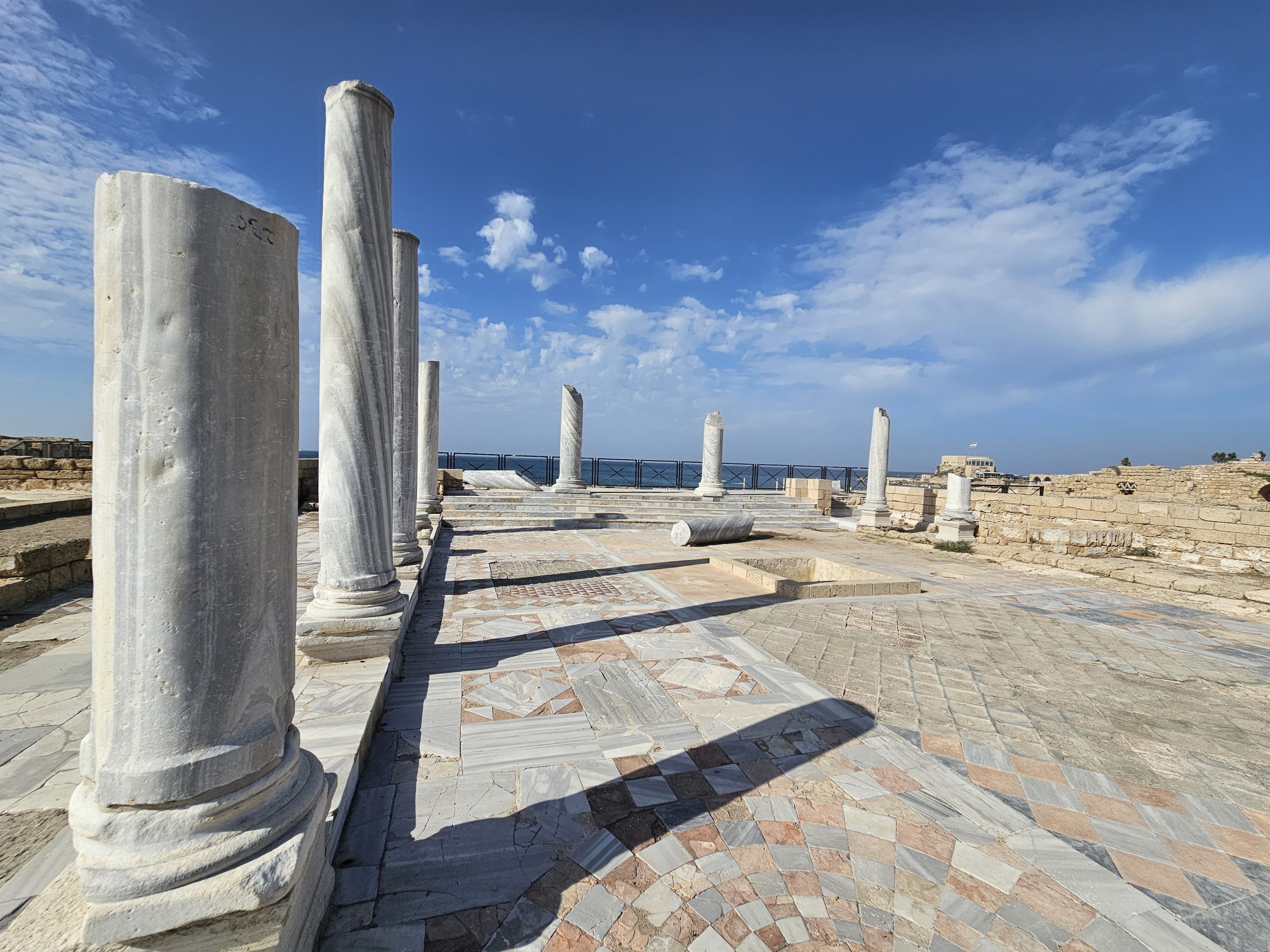 Marble columns and mosaic floor at Caesarea