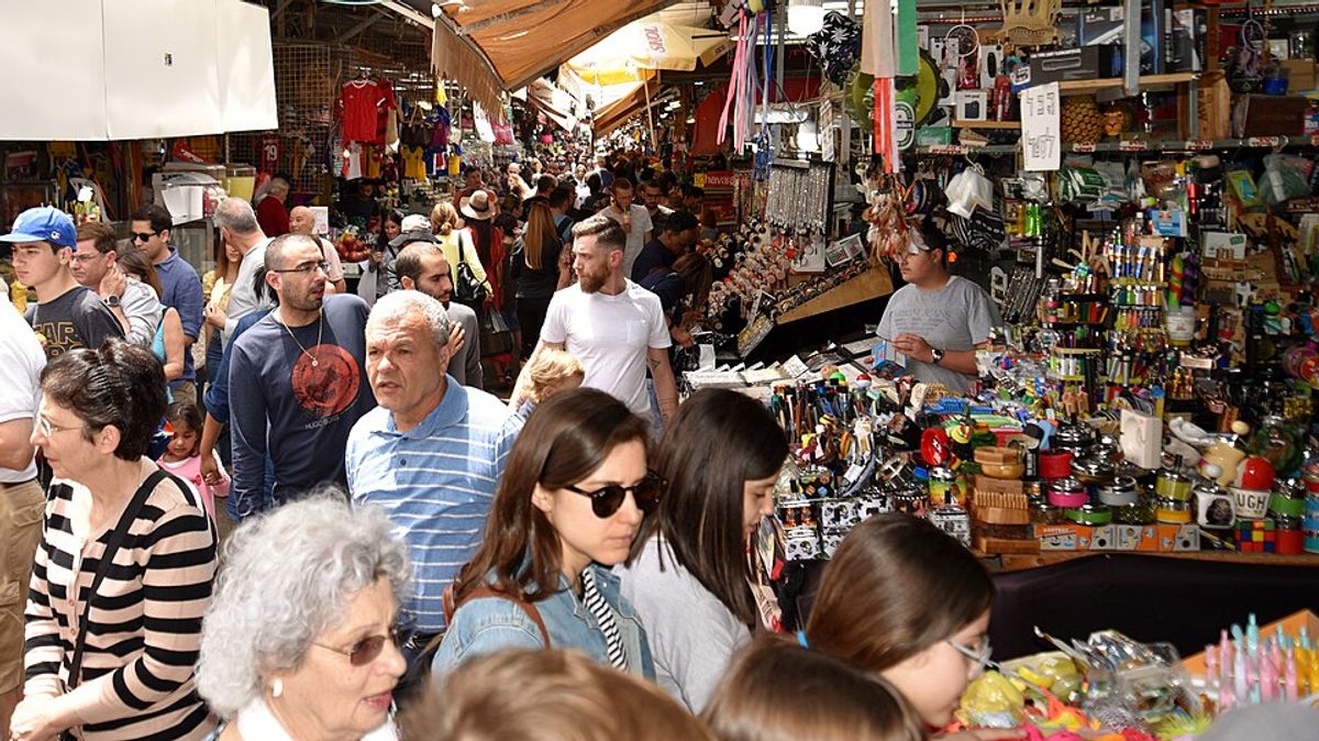 Crowded aisles of the Carmel Market in Tel Aviv