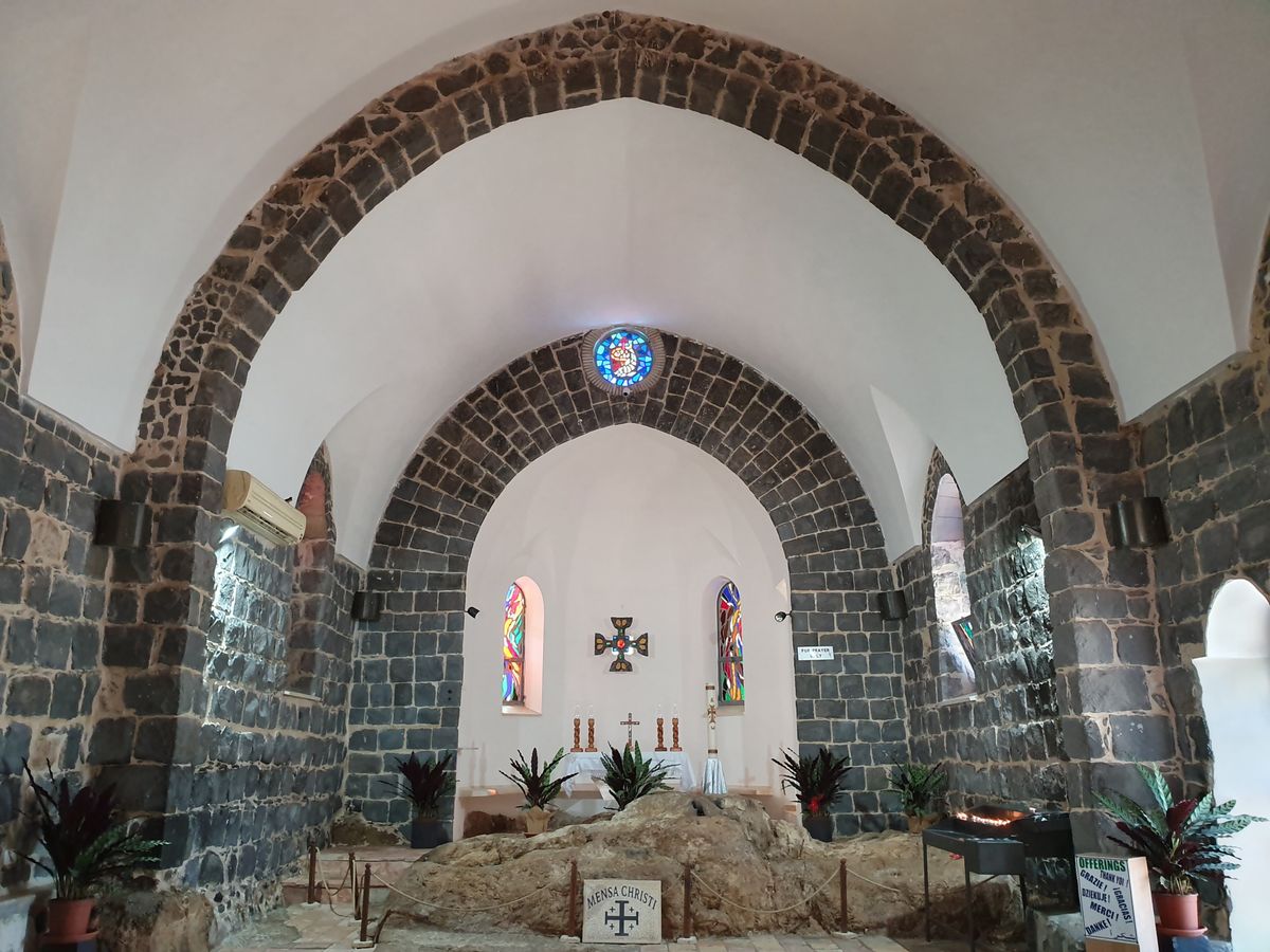 Inside the Church of the Primacy of Peter with the Mensa Christi rock