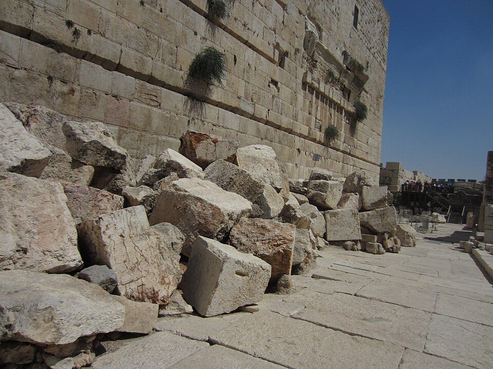 The Herodian street and fallen stones at the Davidson Center archaeological park, <a href=