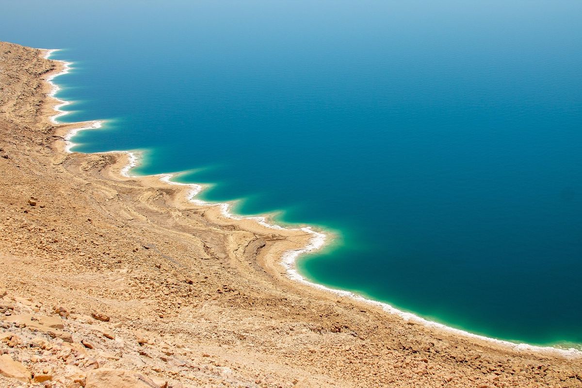 Dead Sea shore with the mountains of Jordan