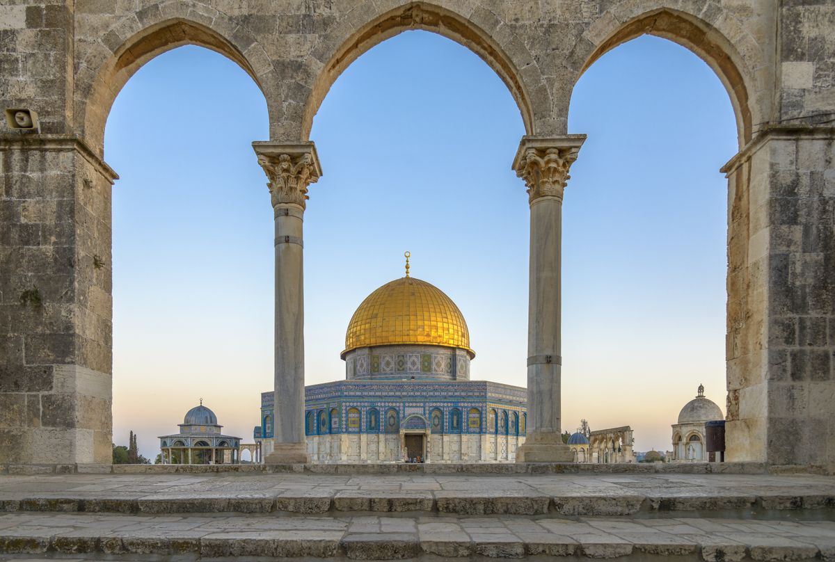 The Dome of the Rock seen through the arches on the Temple Mount