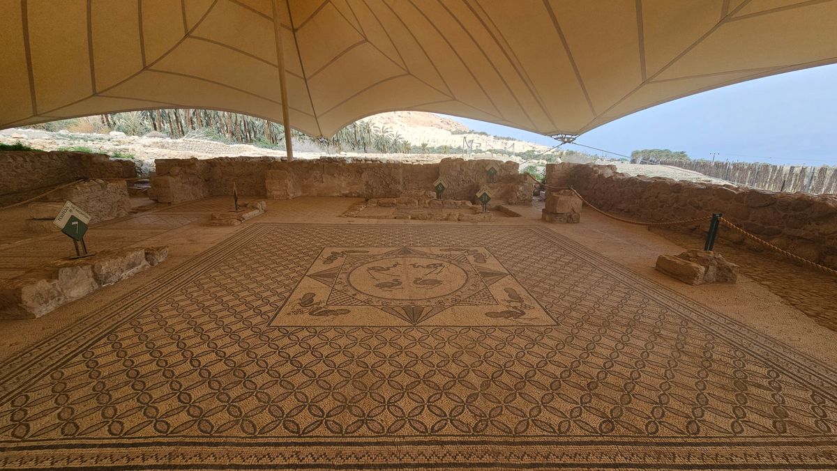 Mosaic floor of the ancient synagogue at Ein Gedi