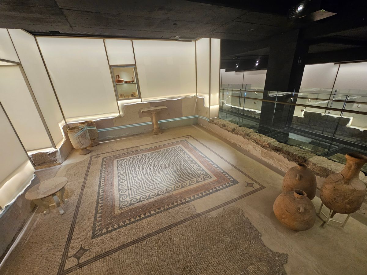 Mosaic floor and stone vessels in the Herodian Quarter mansions