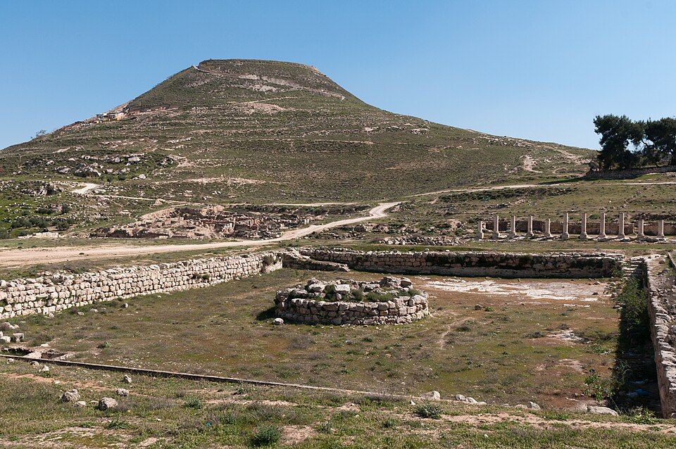 Herodium palace-fortress rising above the ruins of the lower palace and pool