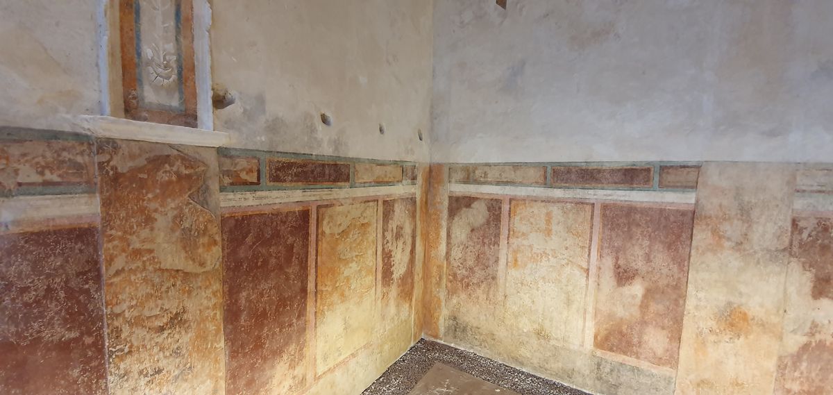 Pompeii-style wall paintings in the royal VIP box at Herodium theater