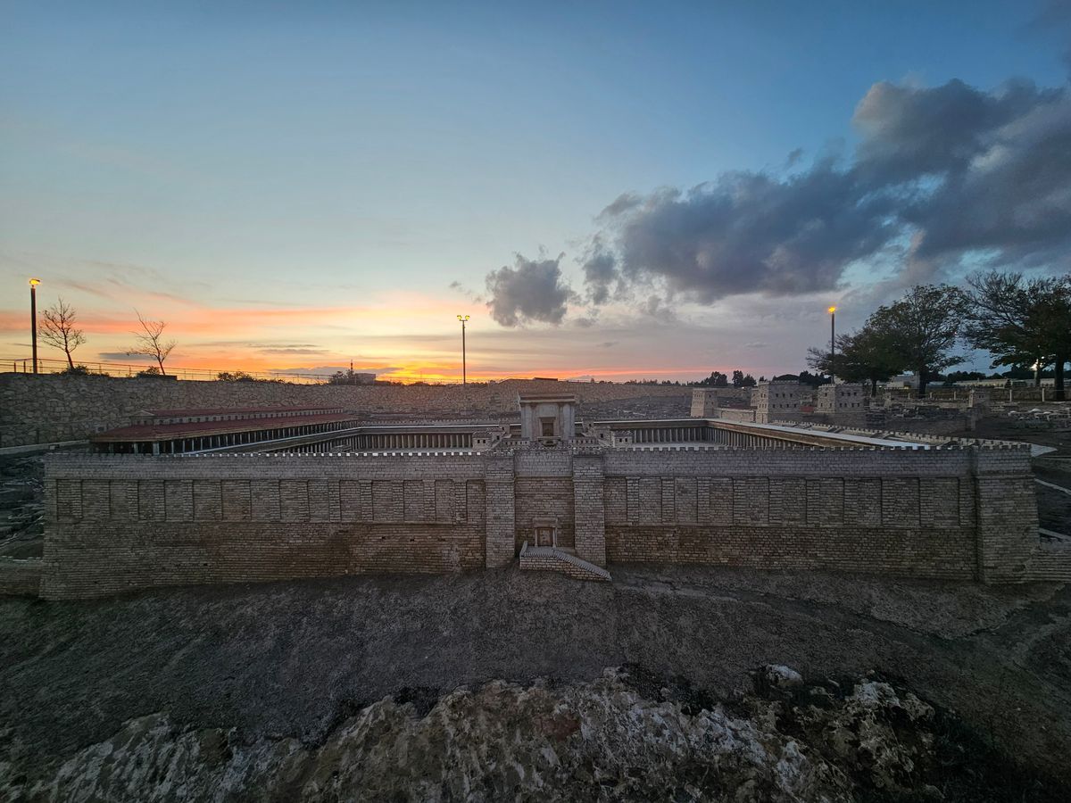 Second Temple model at the Israel Museum in Jerusalem at sunset
