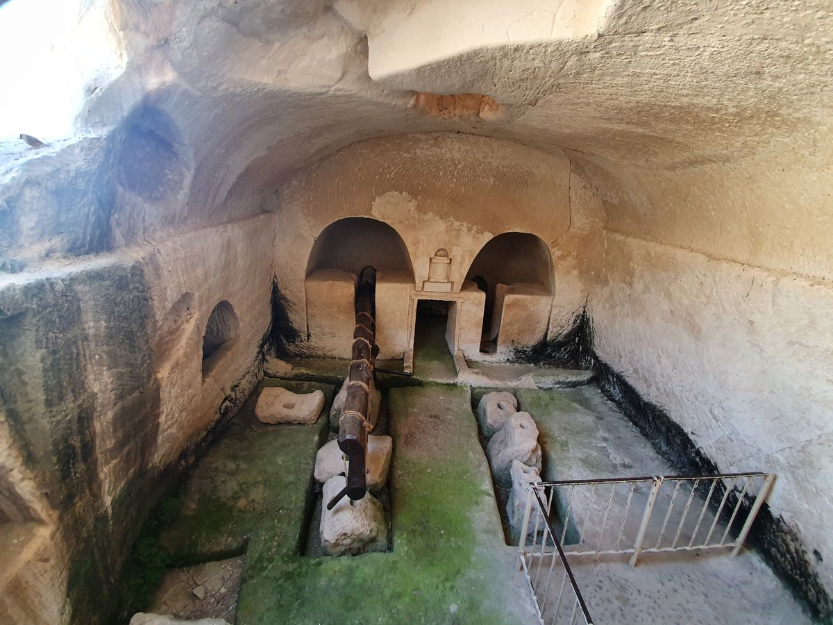 Underground olive press cave at Maresha