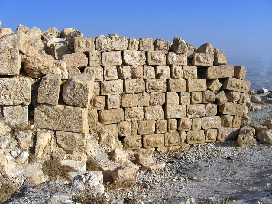 Hasmonean-era fortress wall at the summit of Sartaba, with the distinctive masonry style clearly visible