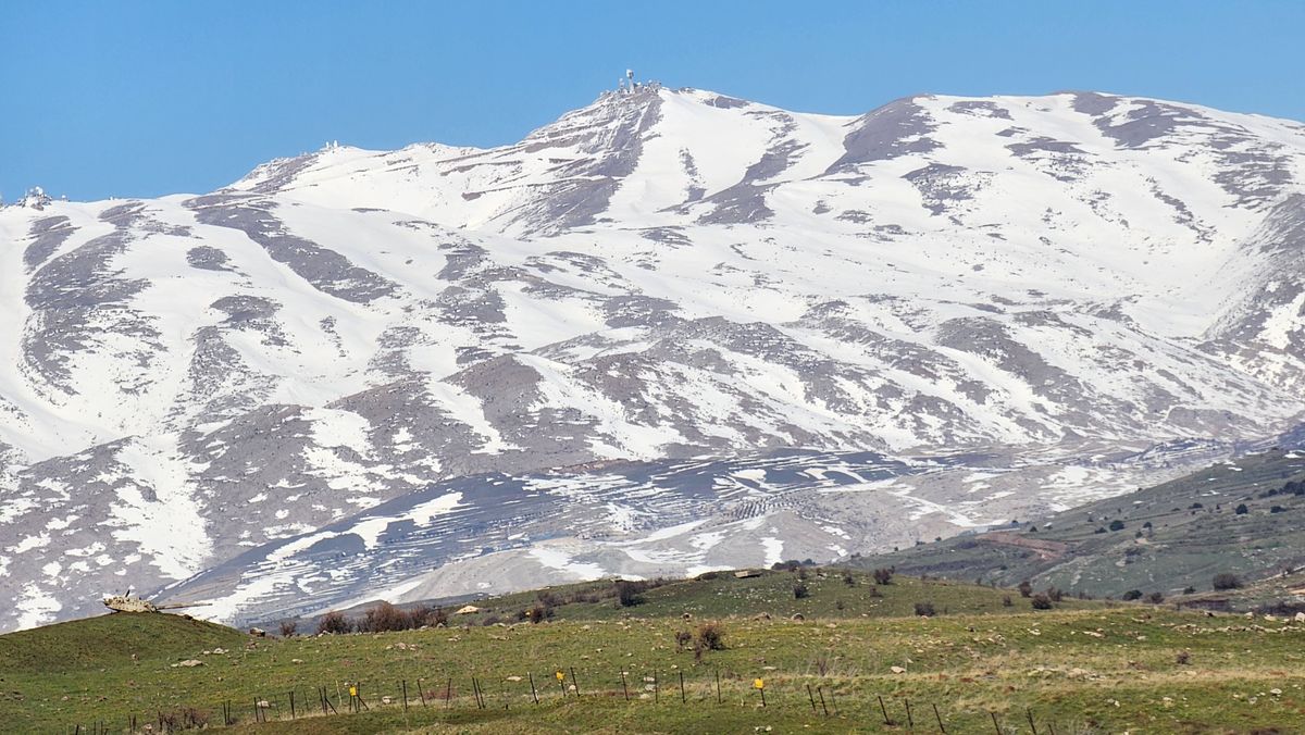 Snow-capped Mount Hermon viewed from the Golan Heights, Israel