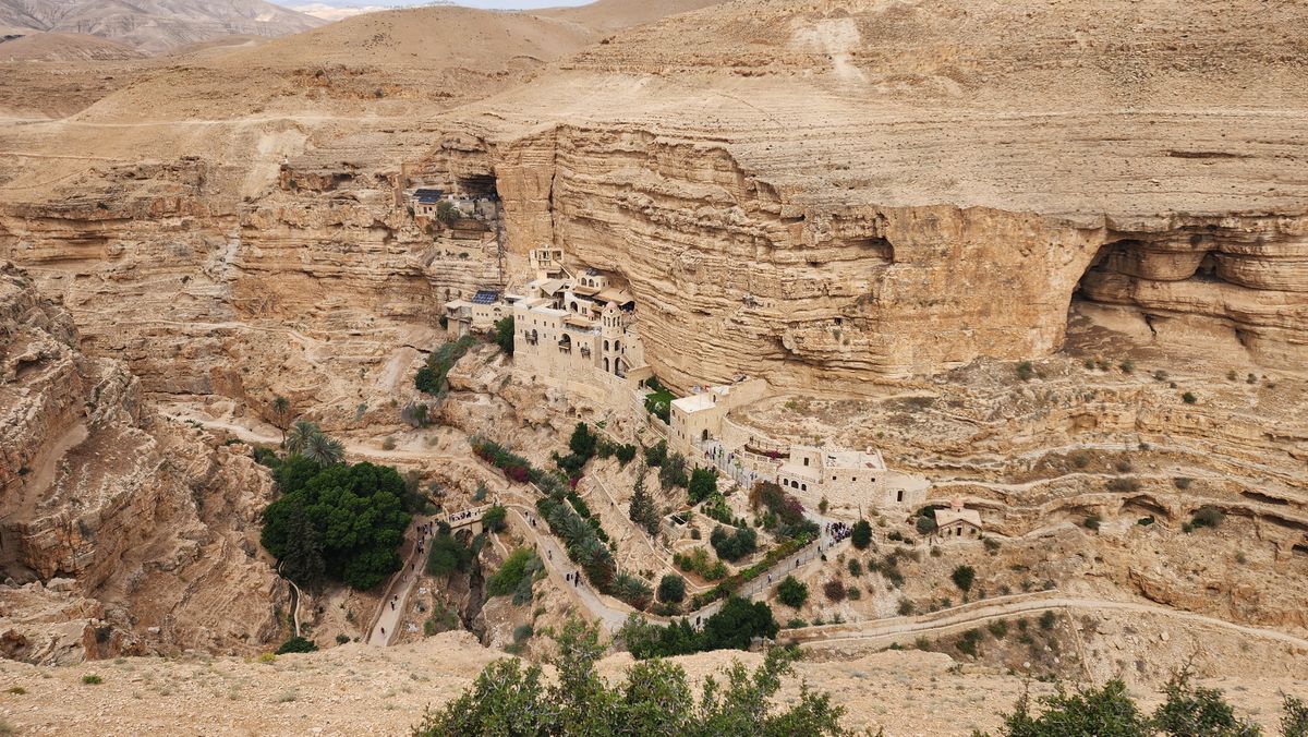 The Monastery of St. George clinging to the cliff in Wadi Qelt