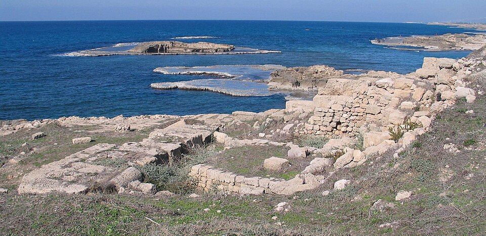 Tel Dor archaeological site overlooking the Mediterranean with the ancient harbor