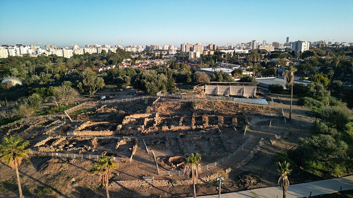 Aerial view of Tel Qasile archaeological site at Eretz Israel Museum