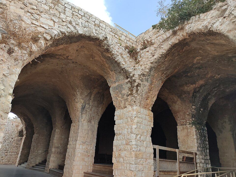 The vaulted stone arches inside Yehiam Fortress