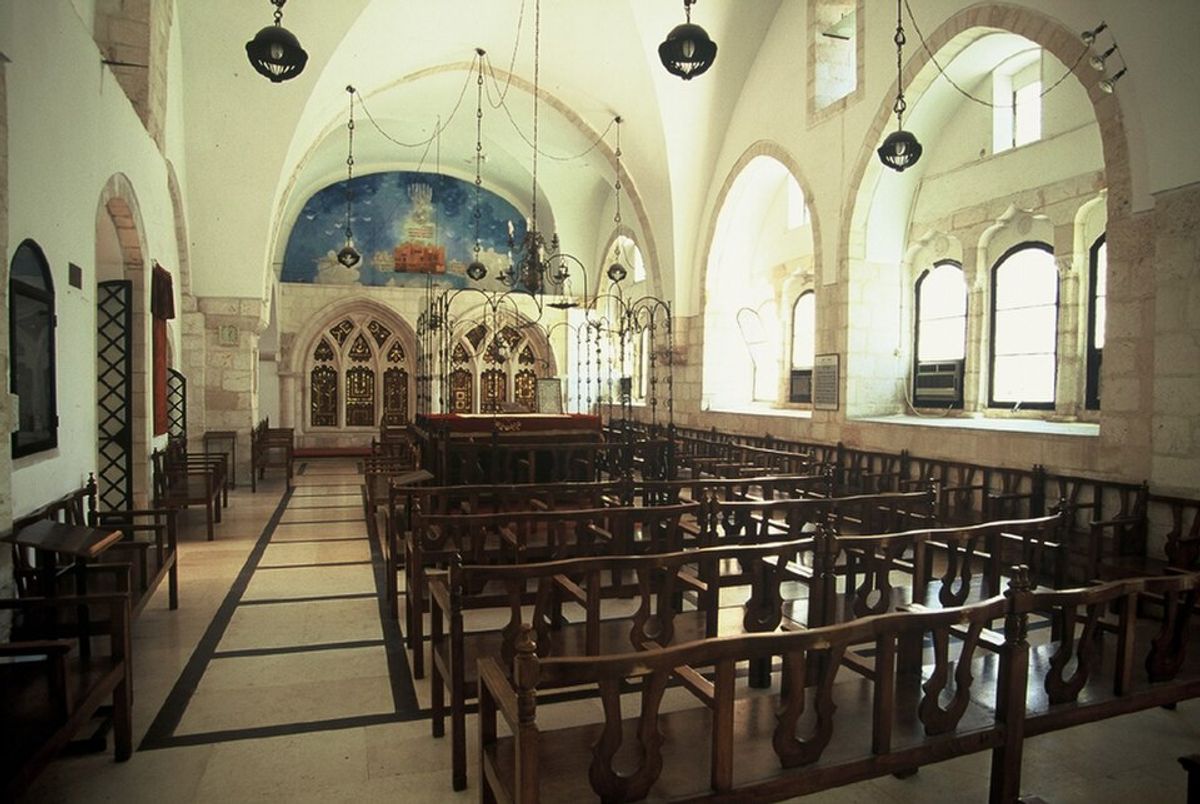Interior of the Yochanan Ben Zakkai Synagogue in the Jewish Quarter of Jerusalem